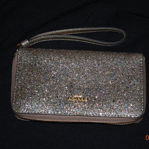 Coach New Sparkly Gold Wristlet with Strap - Picture 1 of 7